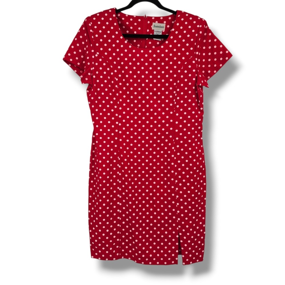 Jennifer James Women's Vintage Red Polka Dot Sheath Dress Short Sleeve Size 14